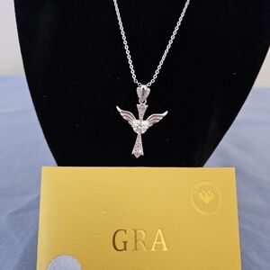 Moissanite Silver Angel Wing Pendant Necklace 1ct